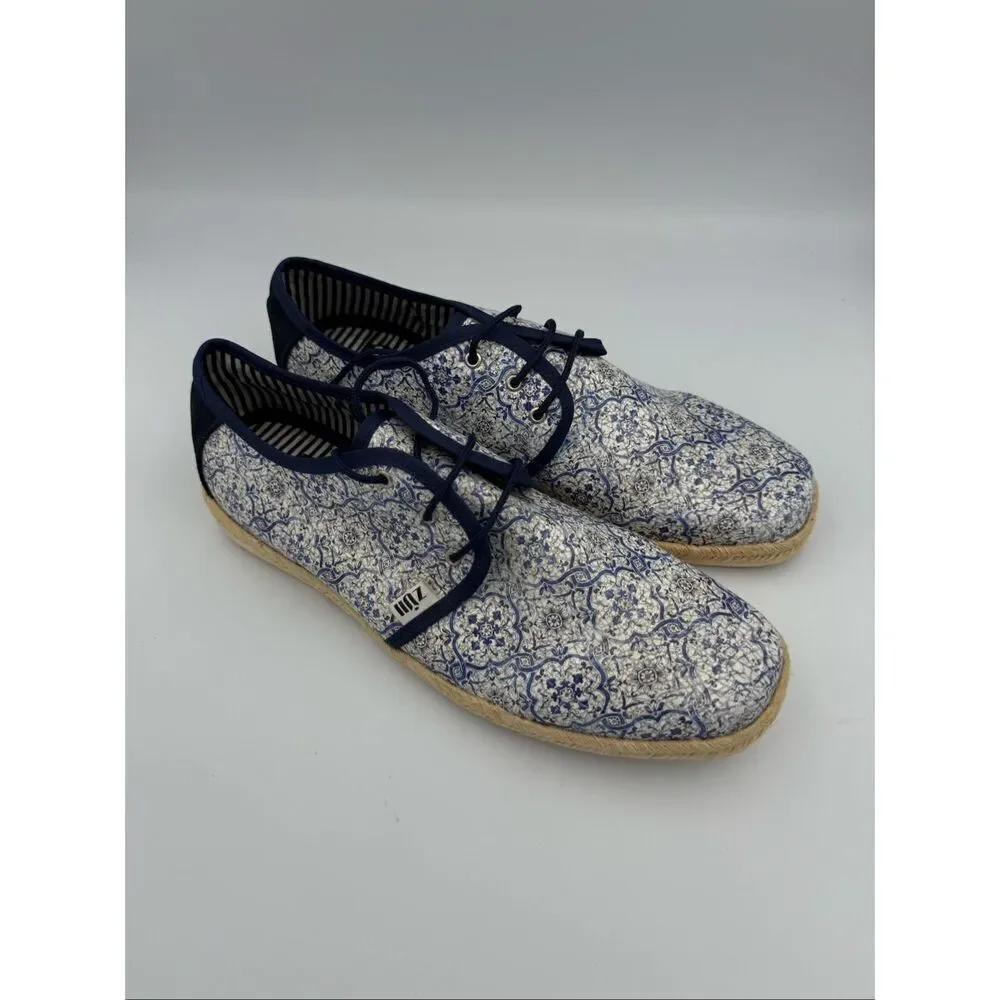 Zuii Mens Blue Suede Floral Square Toe Flat Heel Lace Up Oxford Shoes Size 28